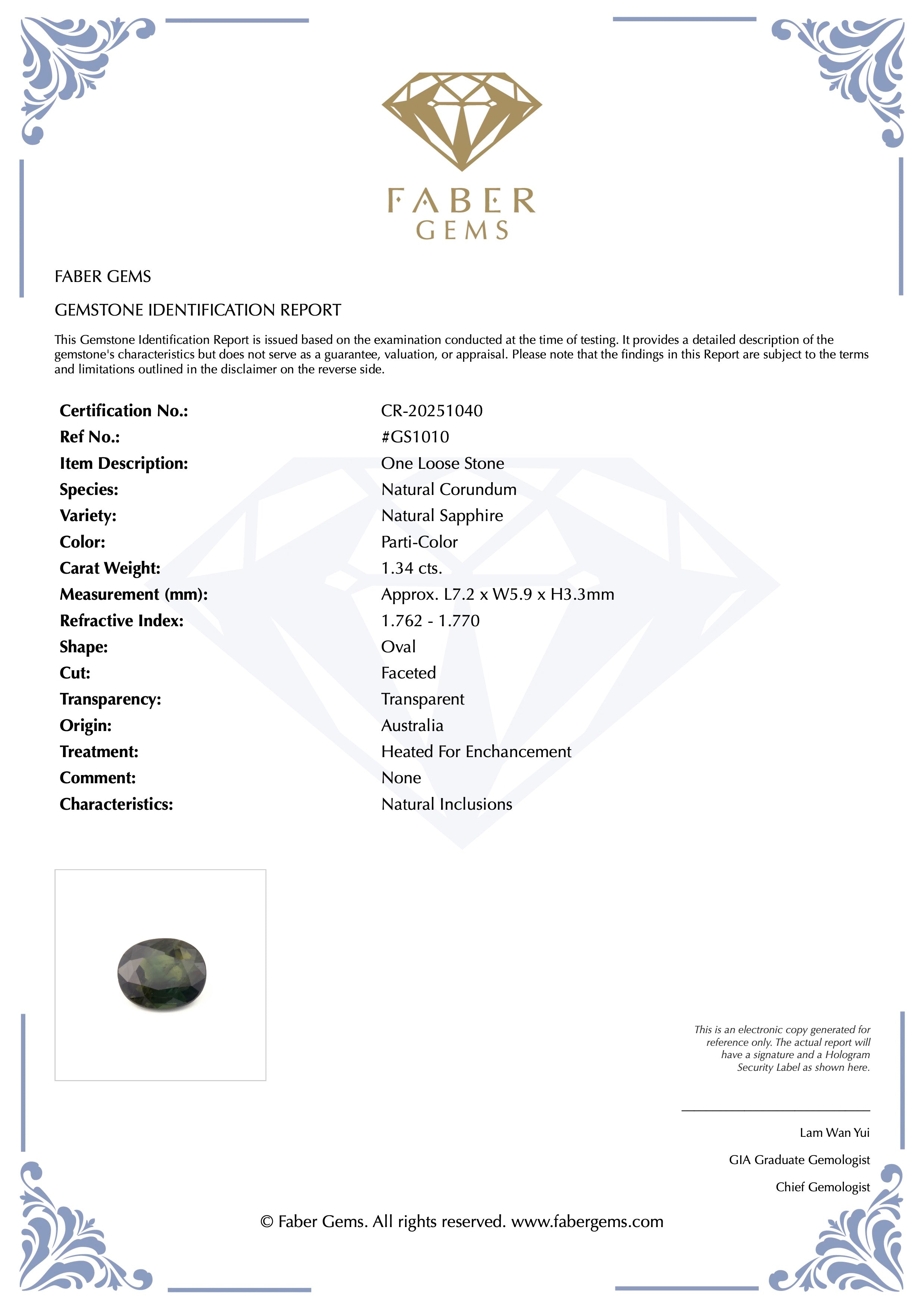 1.34 Ct. Natural Parti-Color Sapphire from Australia #GS1010