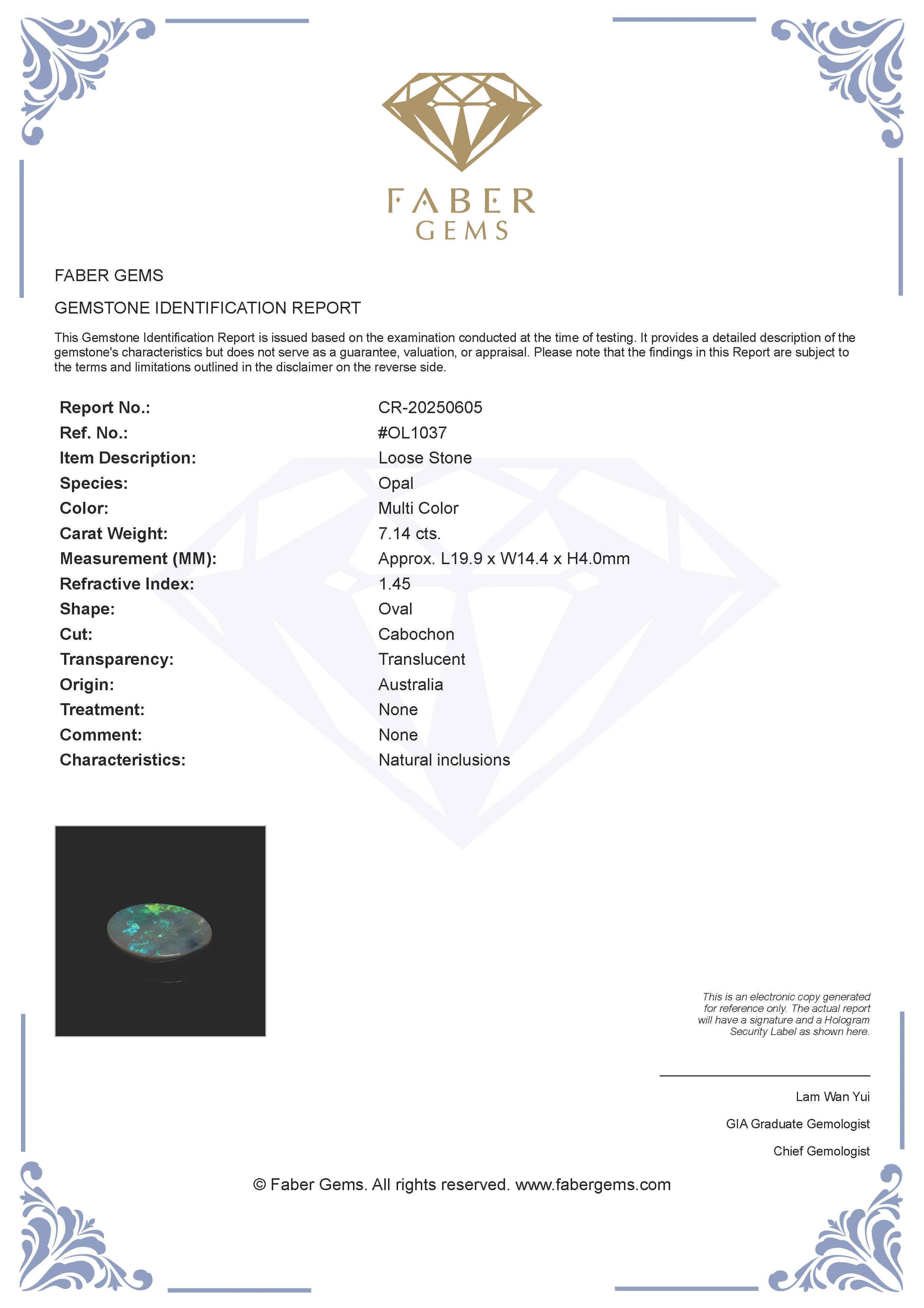 7.14 Ct. Australian Legacy Opal #OL1037