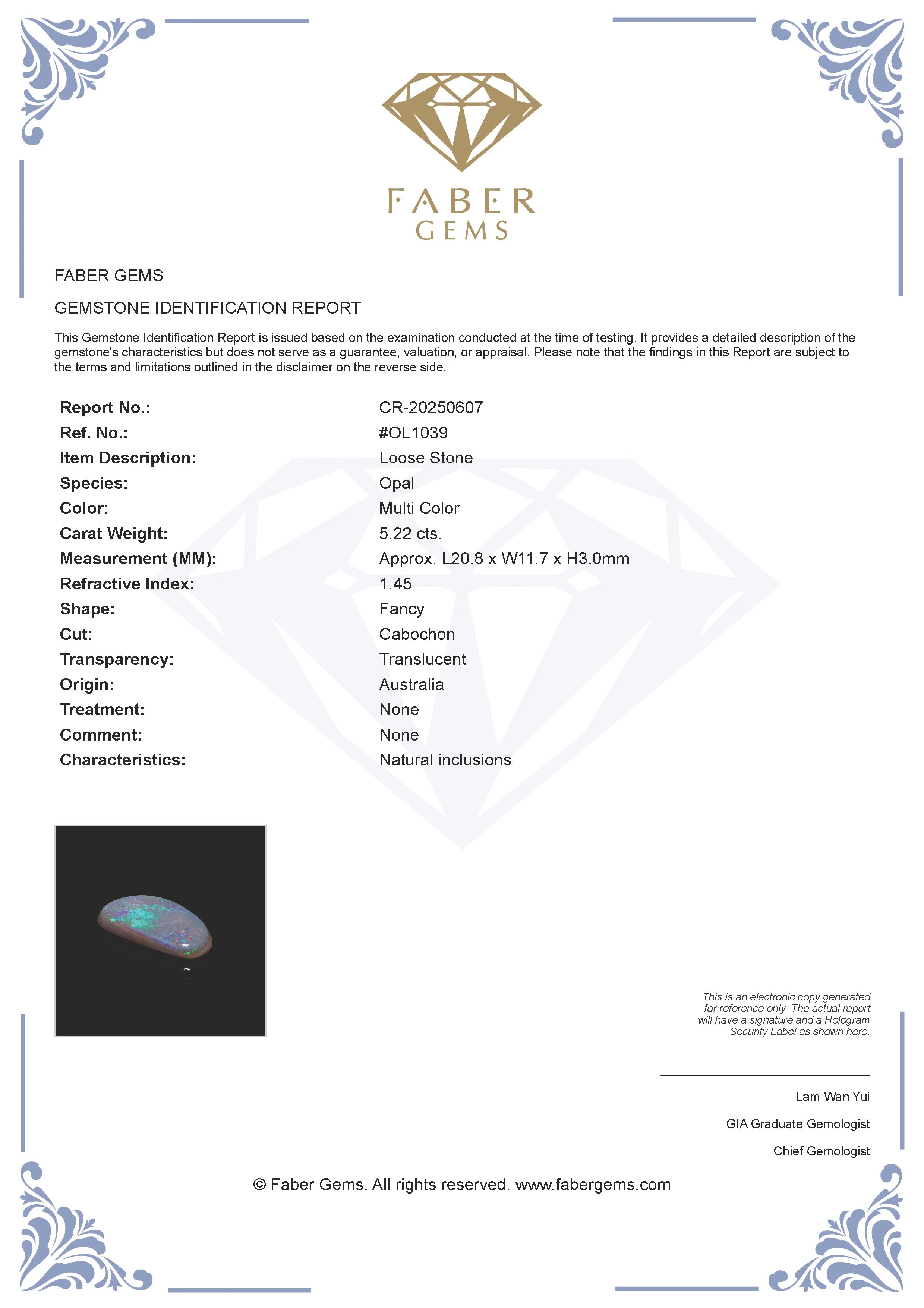 5.20 Ct. Australian Legacy Opal #OL1039