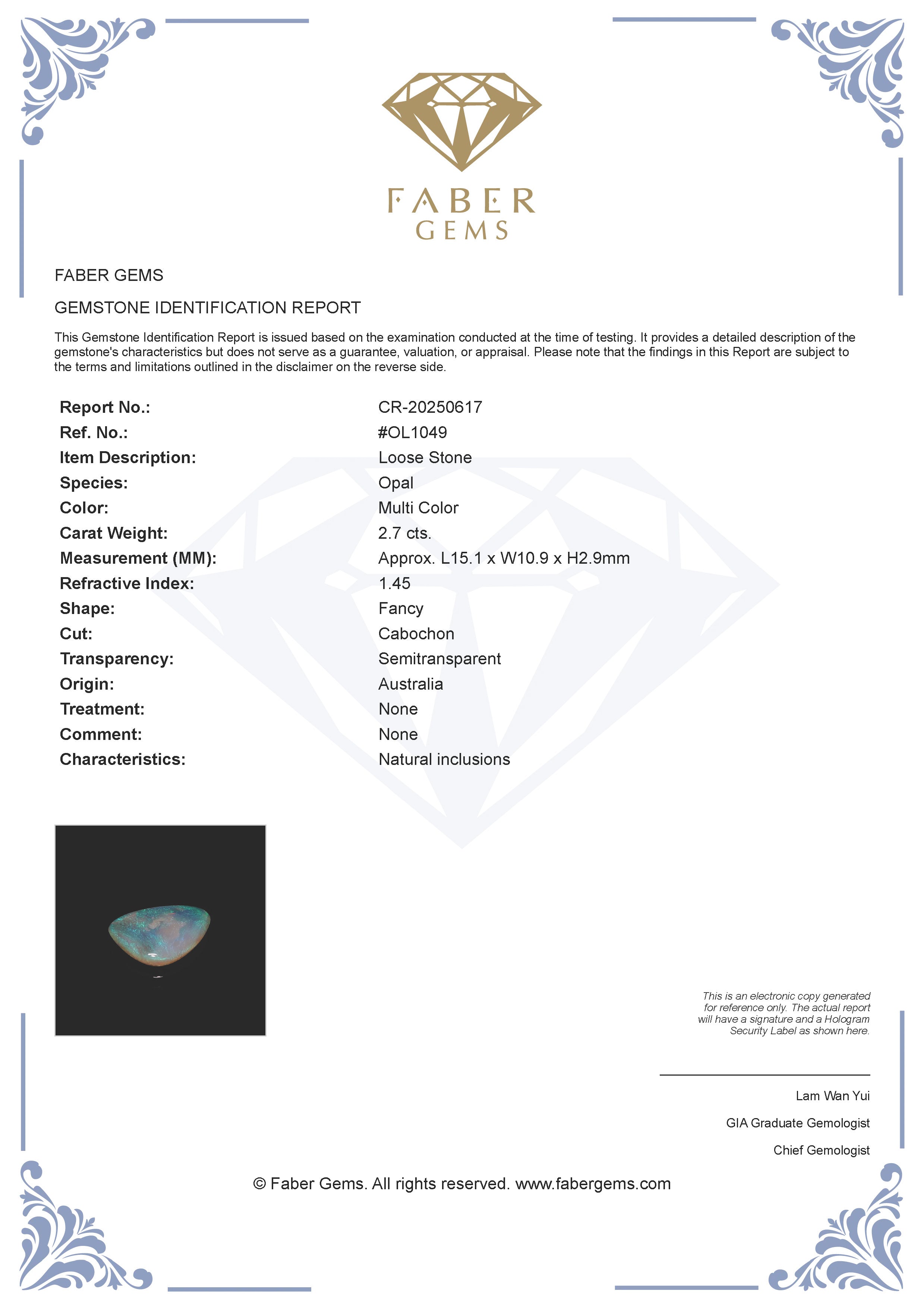 2.7 Ct. Australian Legacy Opal #OL1049