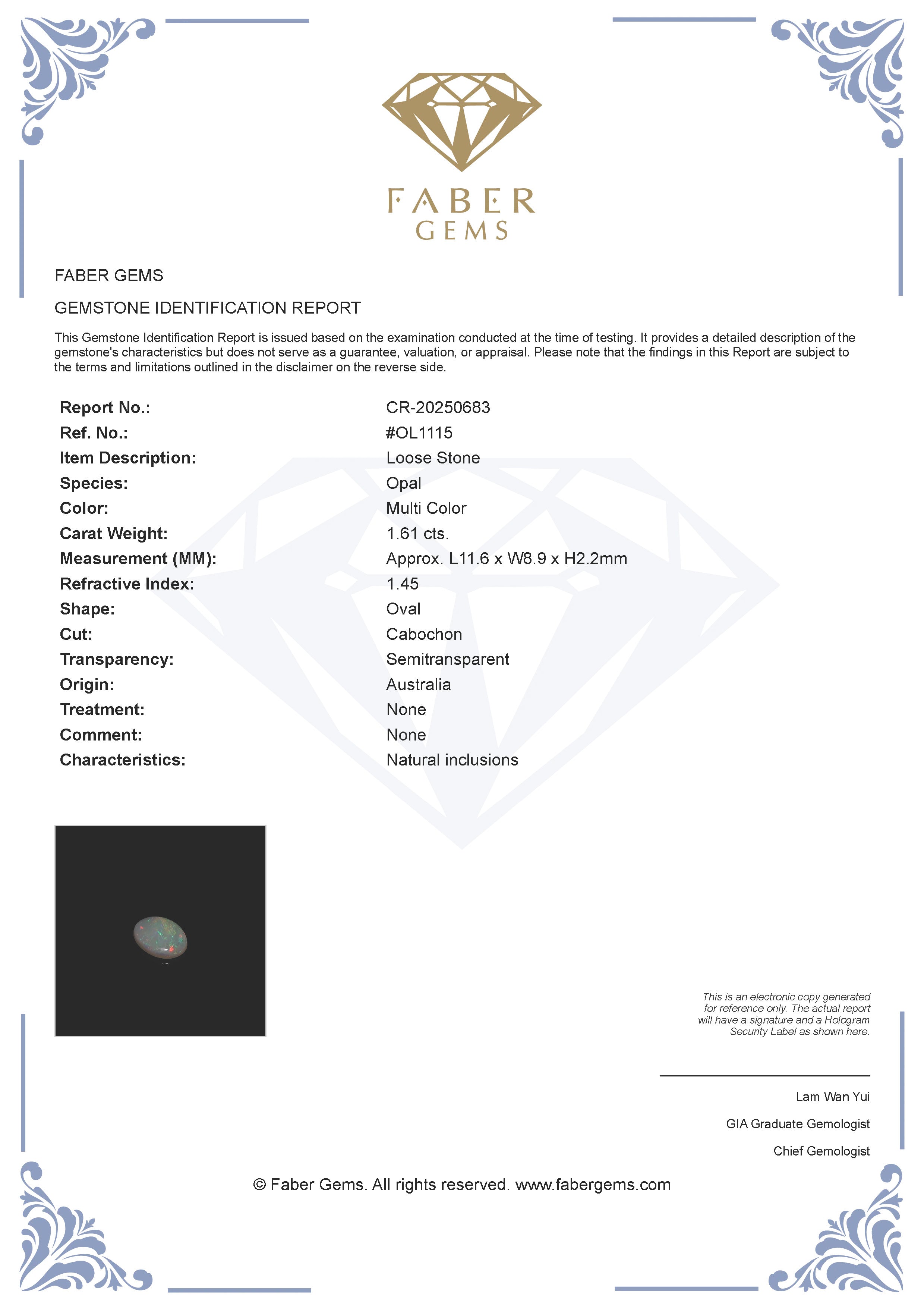 1.61 Ct. Australian Legacy Opal #OL1115