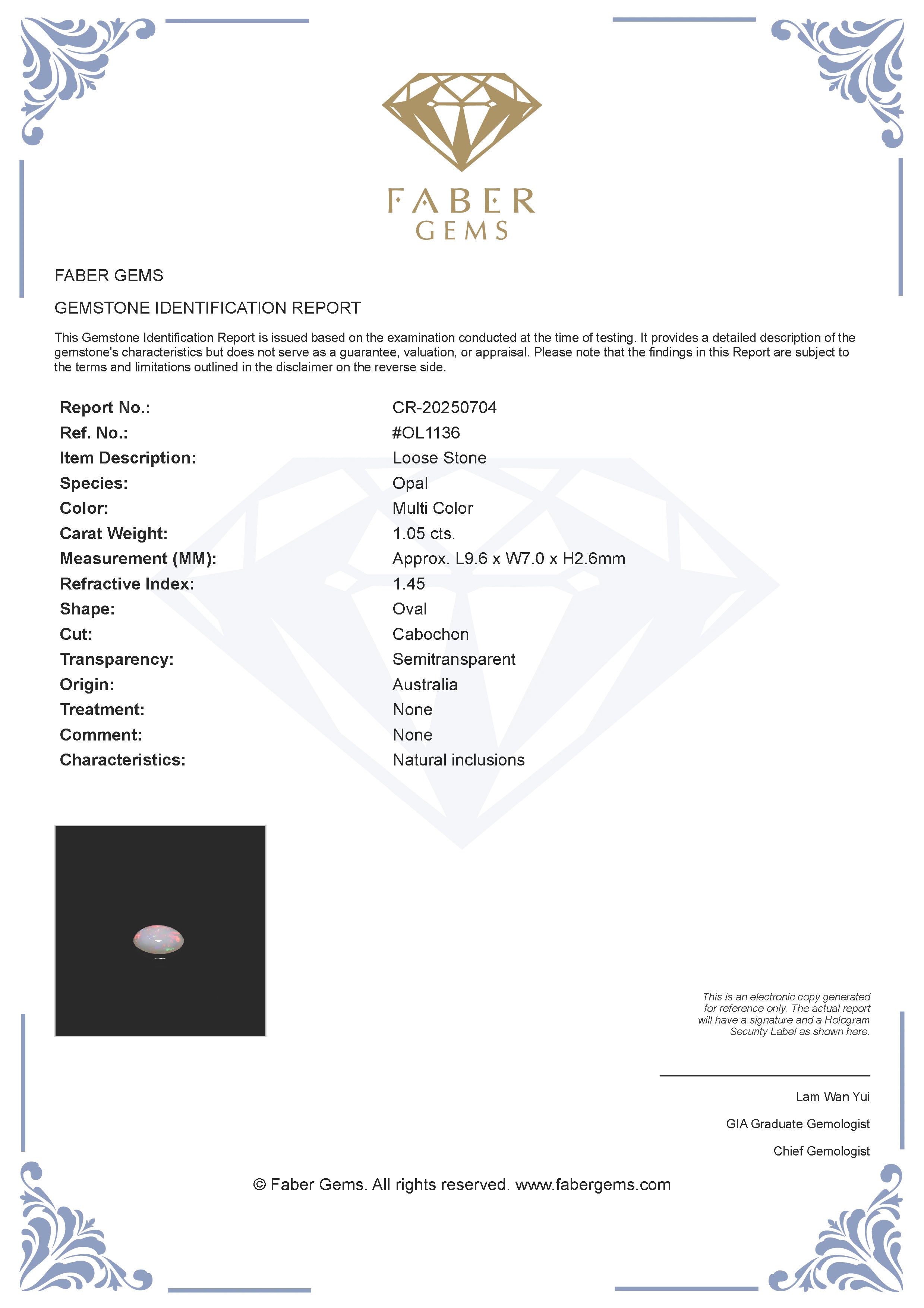 1.05 Ct. Australian Legacy Opal #OL1136