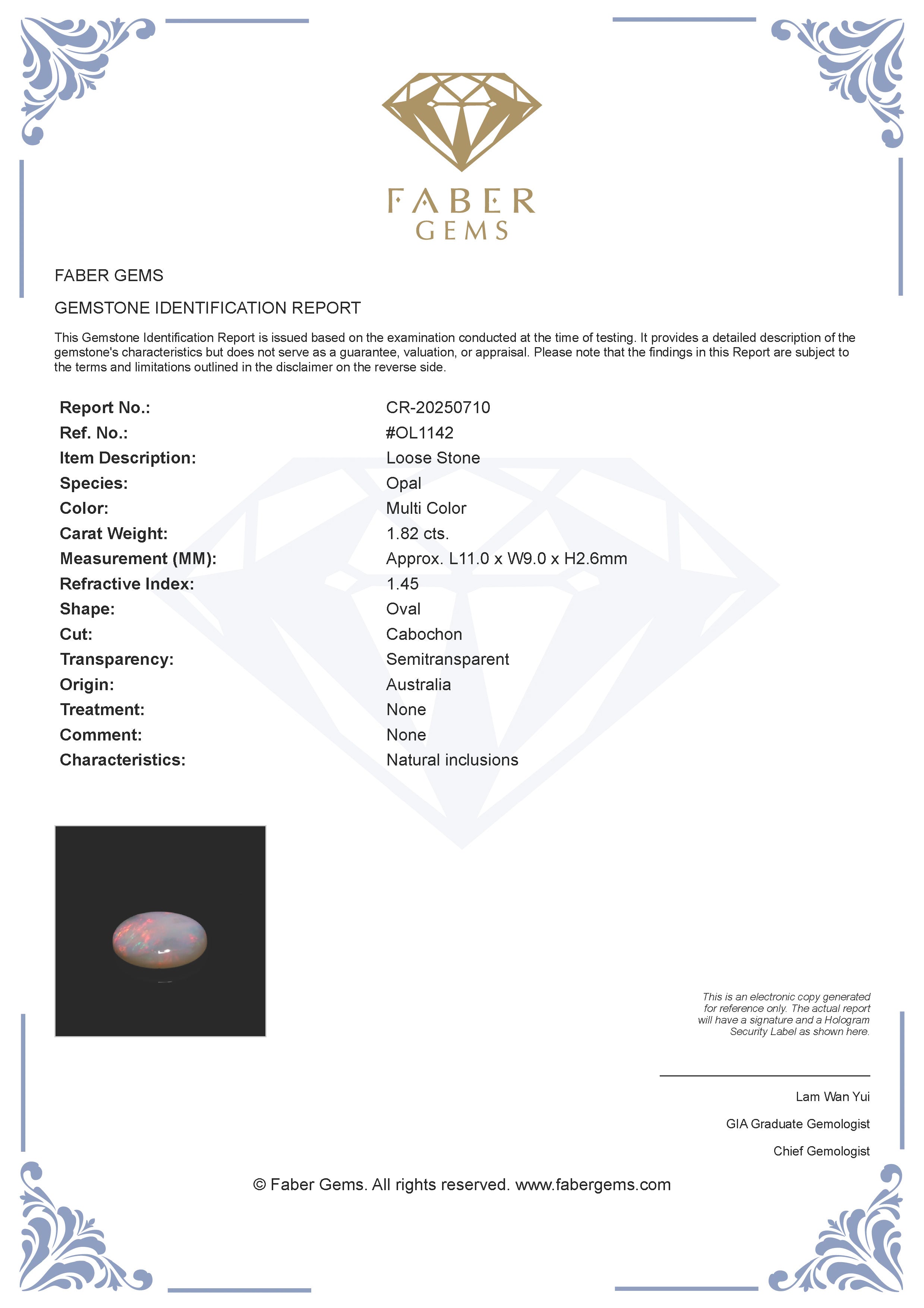 1.82 Ct. Australian Legacy Opal #OL1142