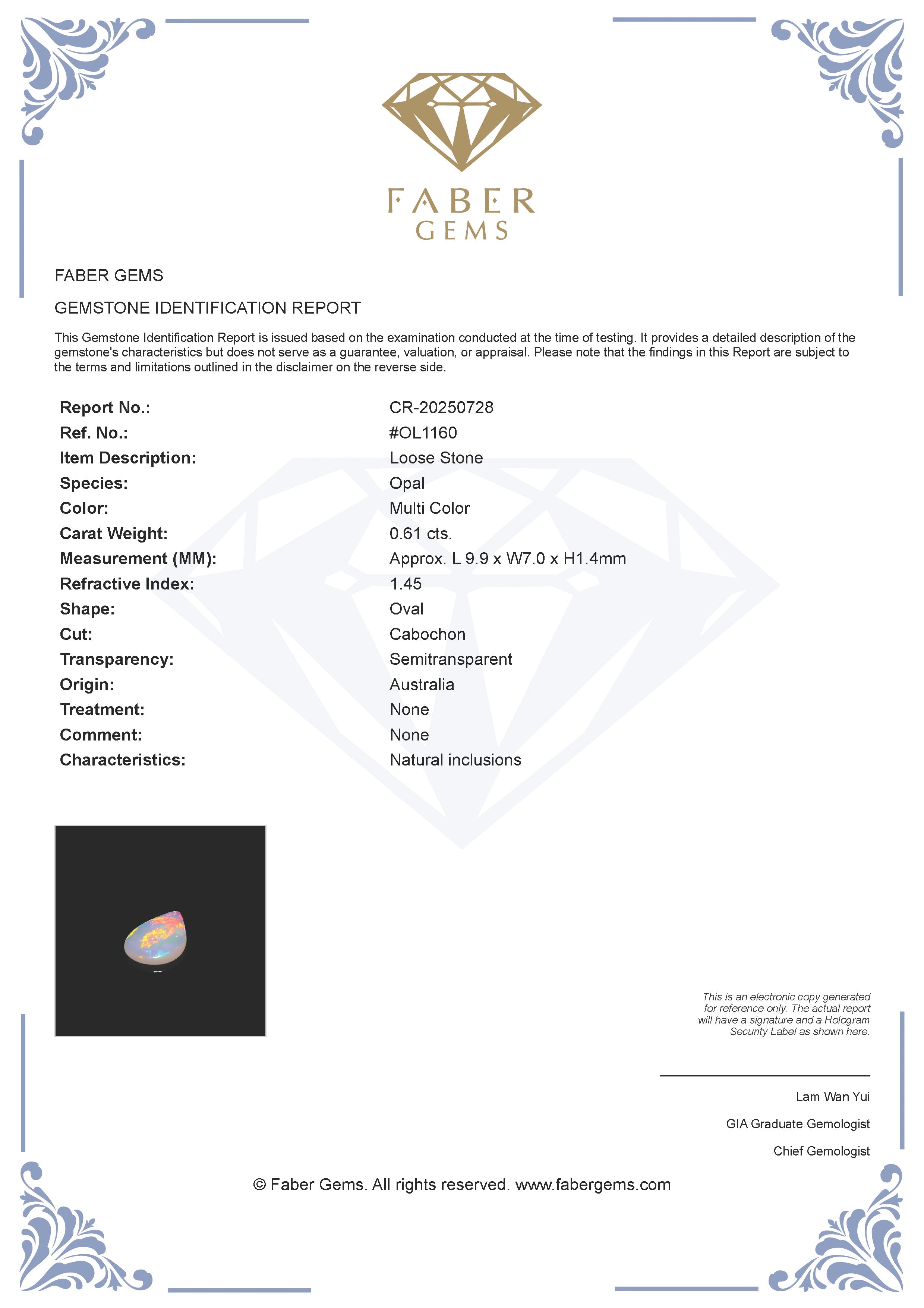 0.61 Ct. Australian Legacy Opal #OL1160