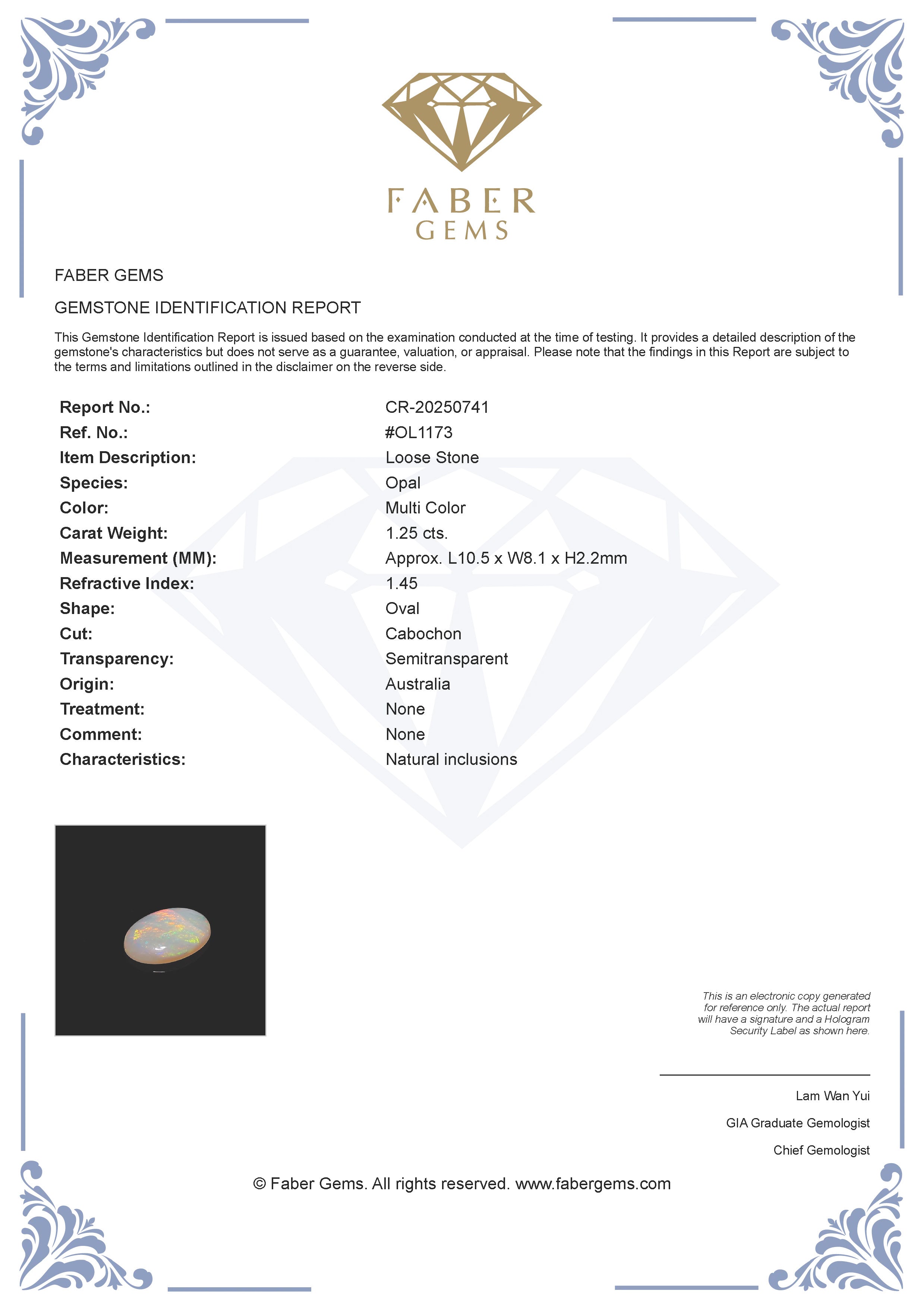 1.25 Ct. Australian Legacy Opal #OL1173