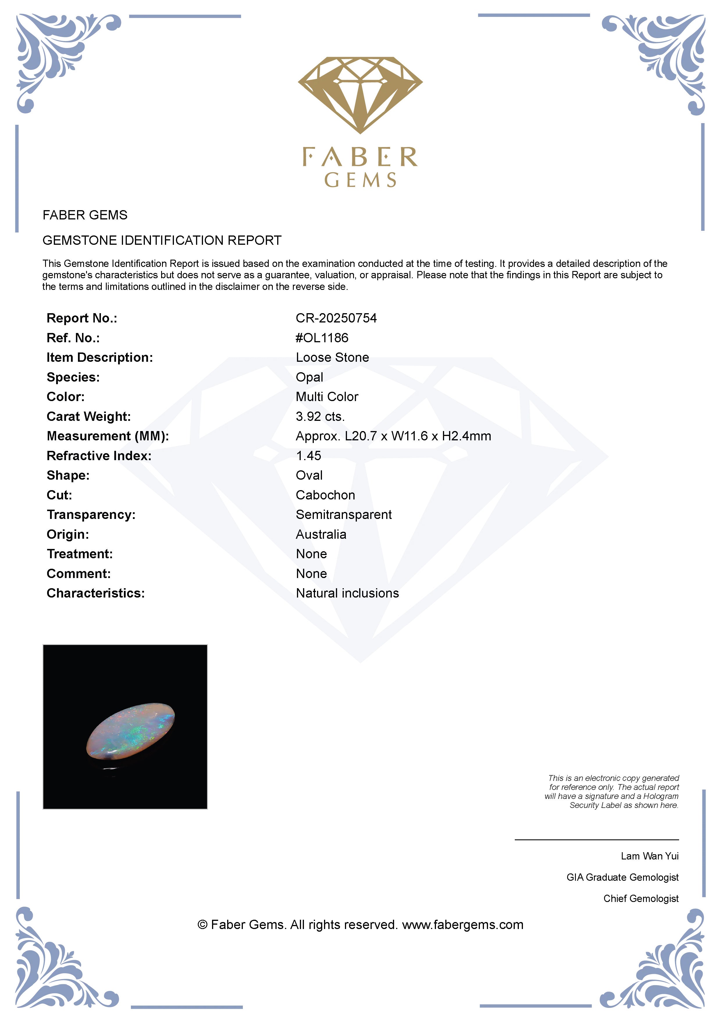 3.92 Ct. Australian Legacy Opal #OL1186