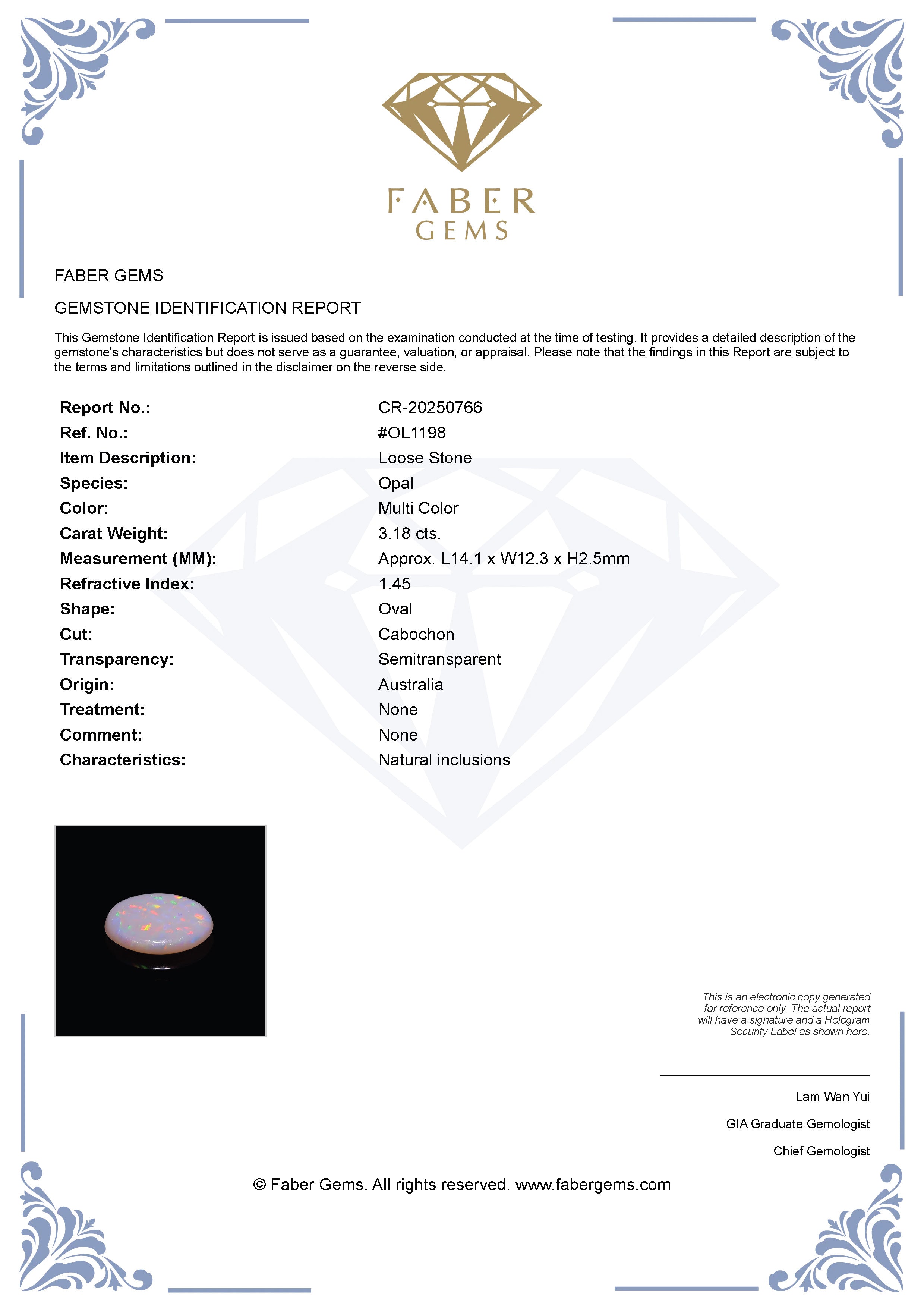 3.18 Ct. Australian Legacy Opal #OL1198