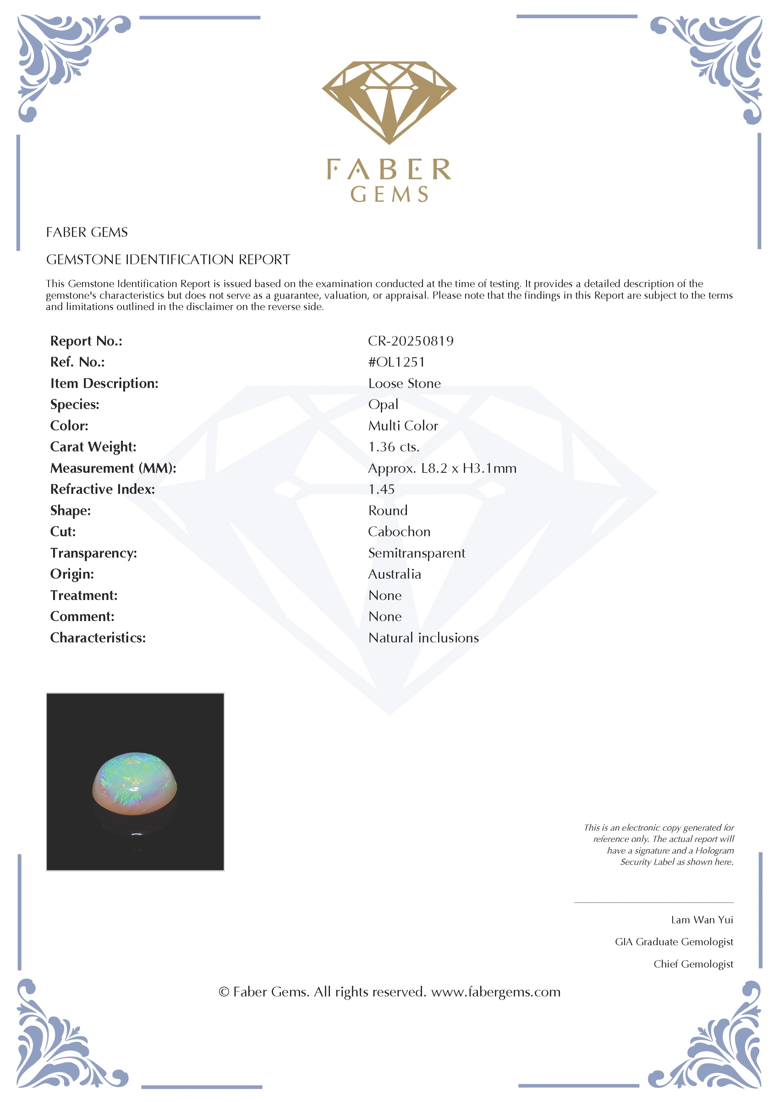 1.36 Ct. Australian Legacy Opal #OL1251