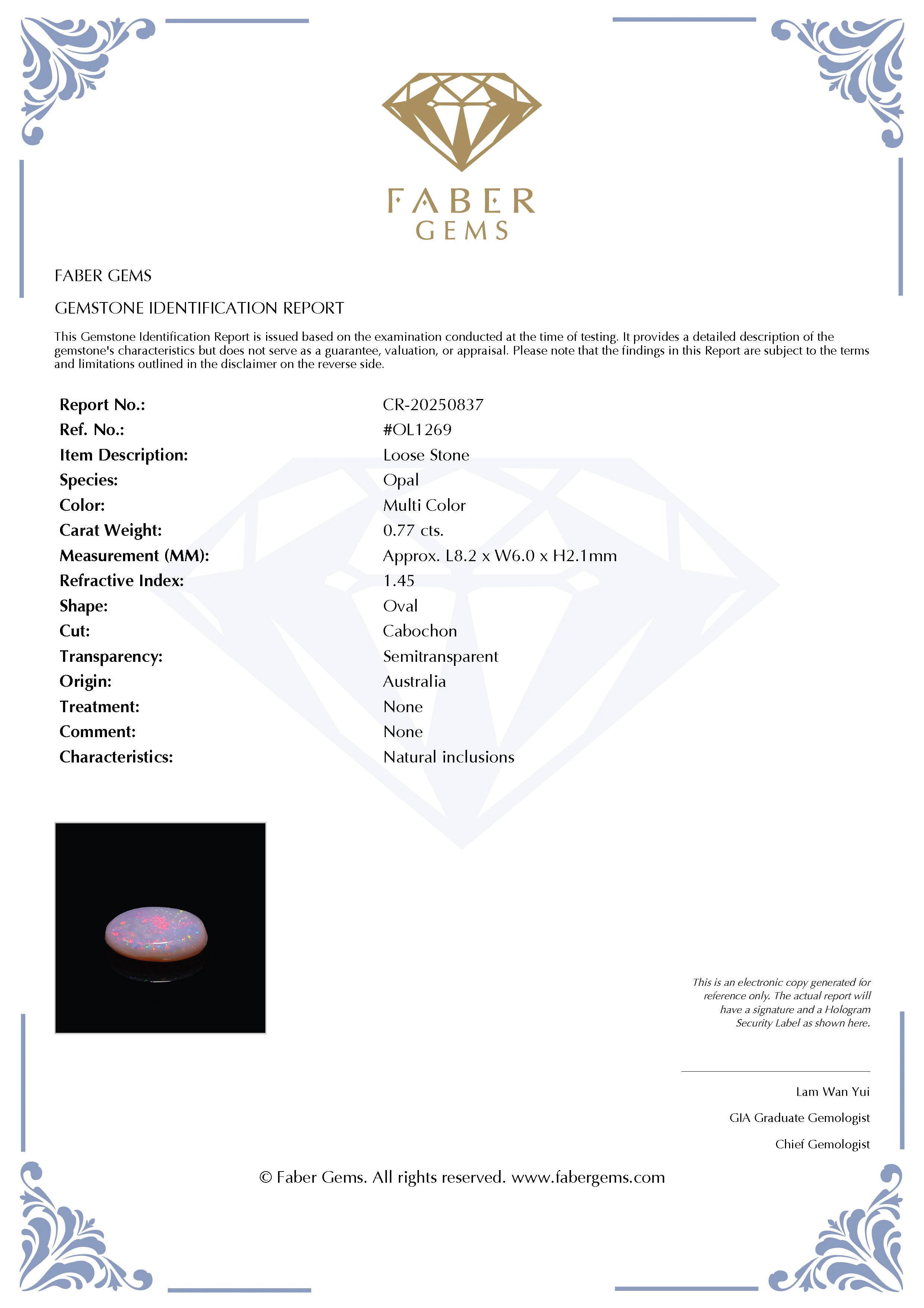 0.77 Ct. Australian Legacy Opal #OL1269