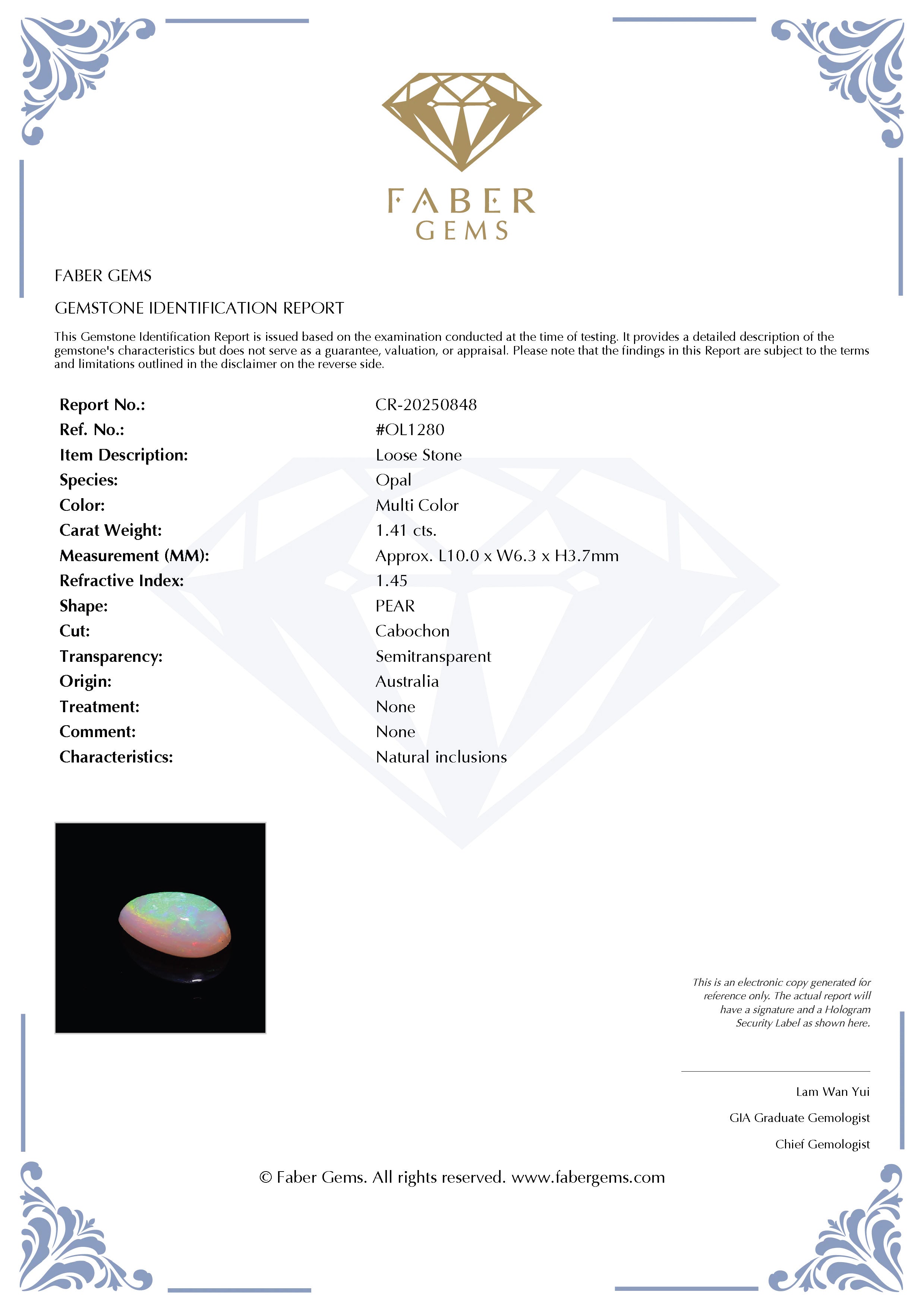 1.41 Ct. Australian Legacy Opal #OL1280