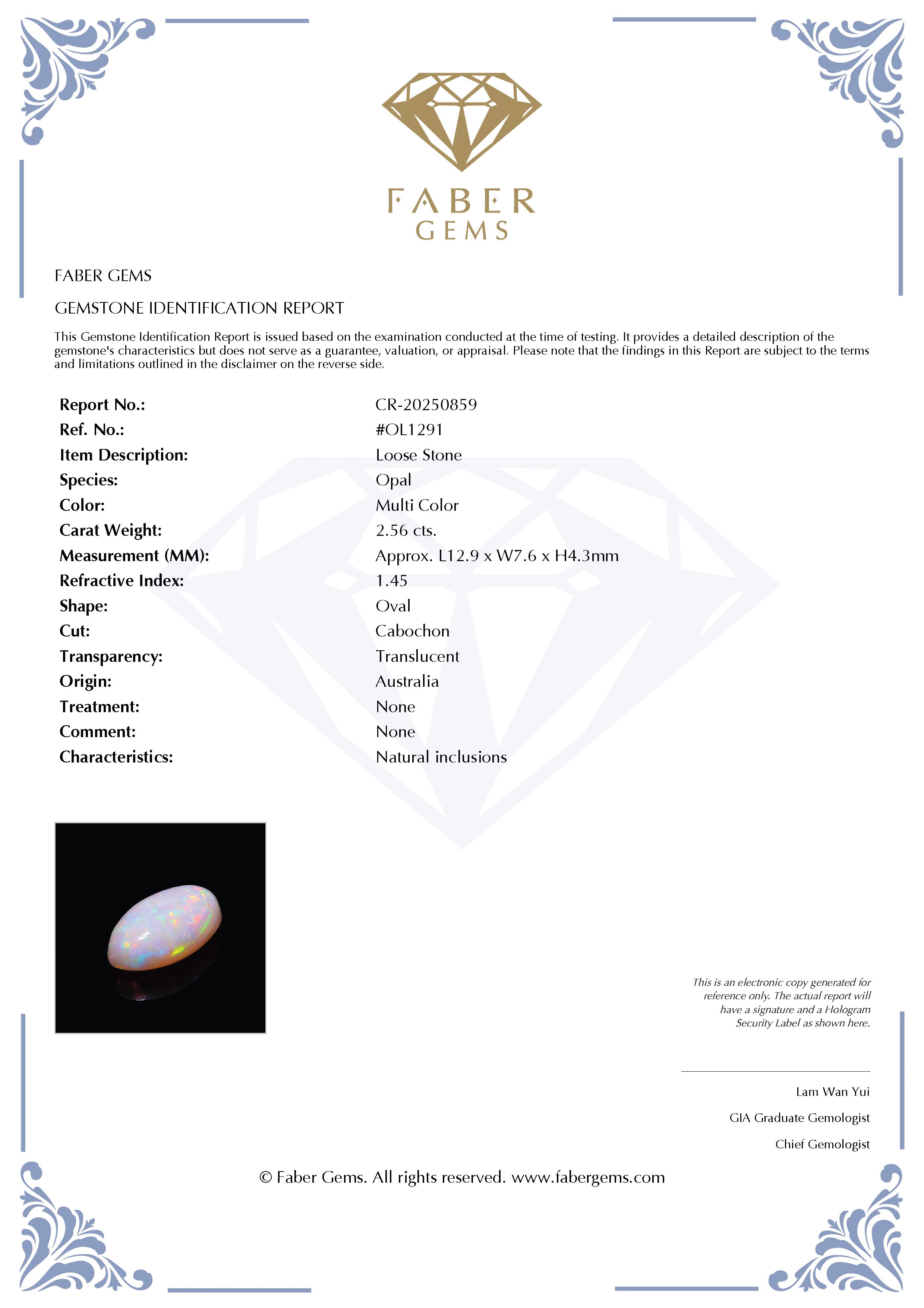 2.56 Ct. Australian Legacy Opal #OL1291