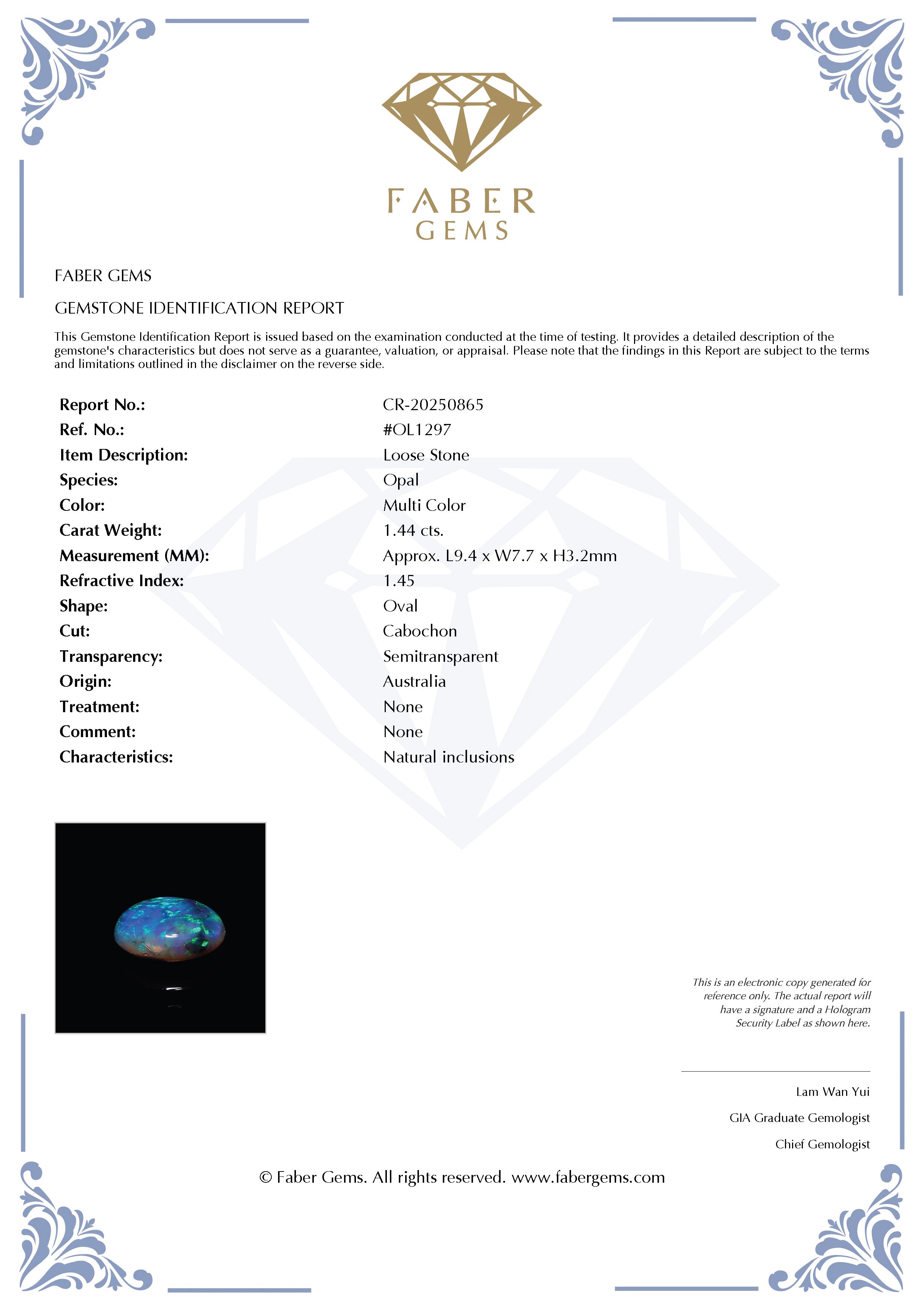 1.44 Ct. Australian Legacy Opal #OL1297