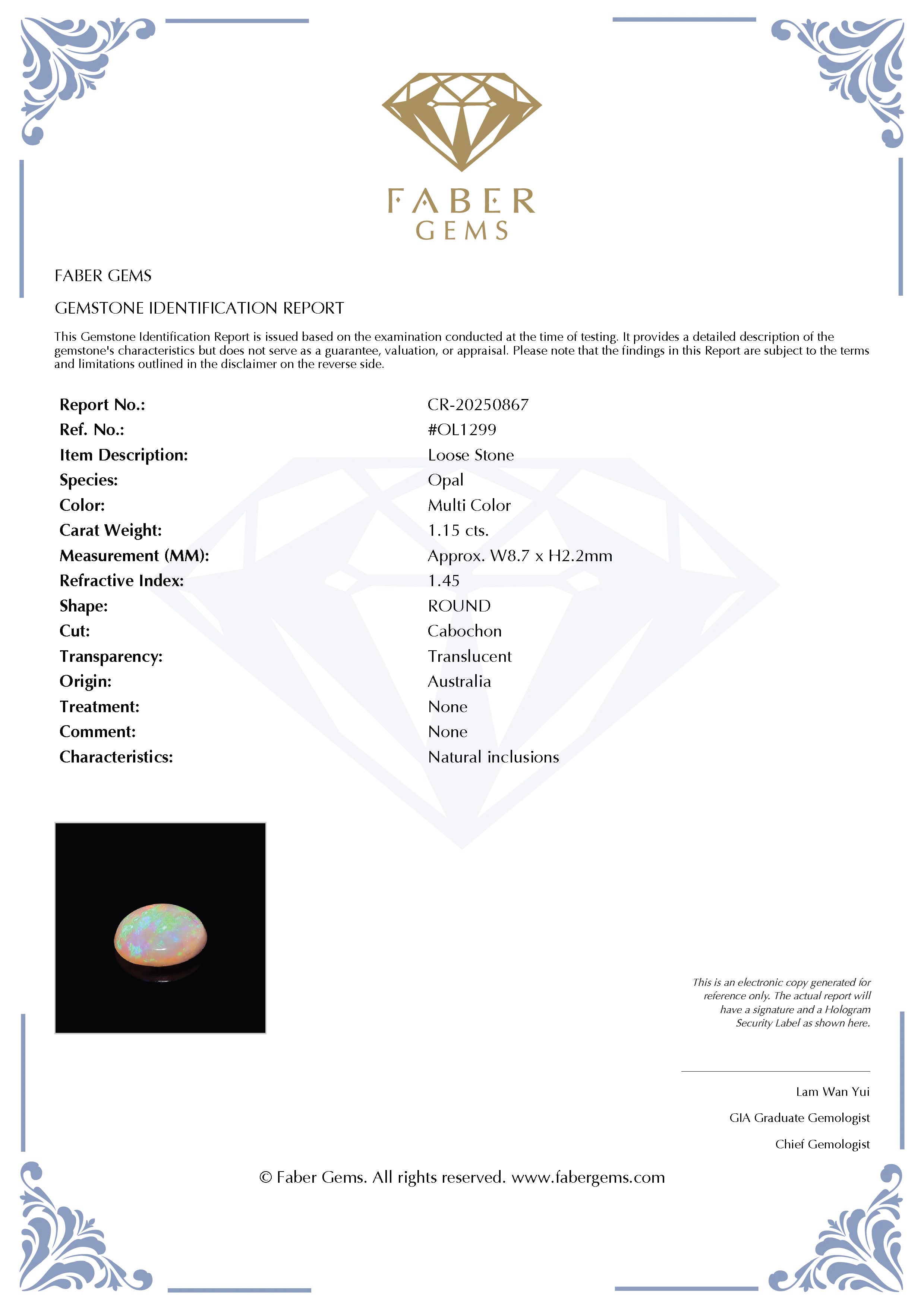 1.15 Ct. Australian Legacy Opal #OL1299