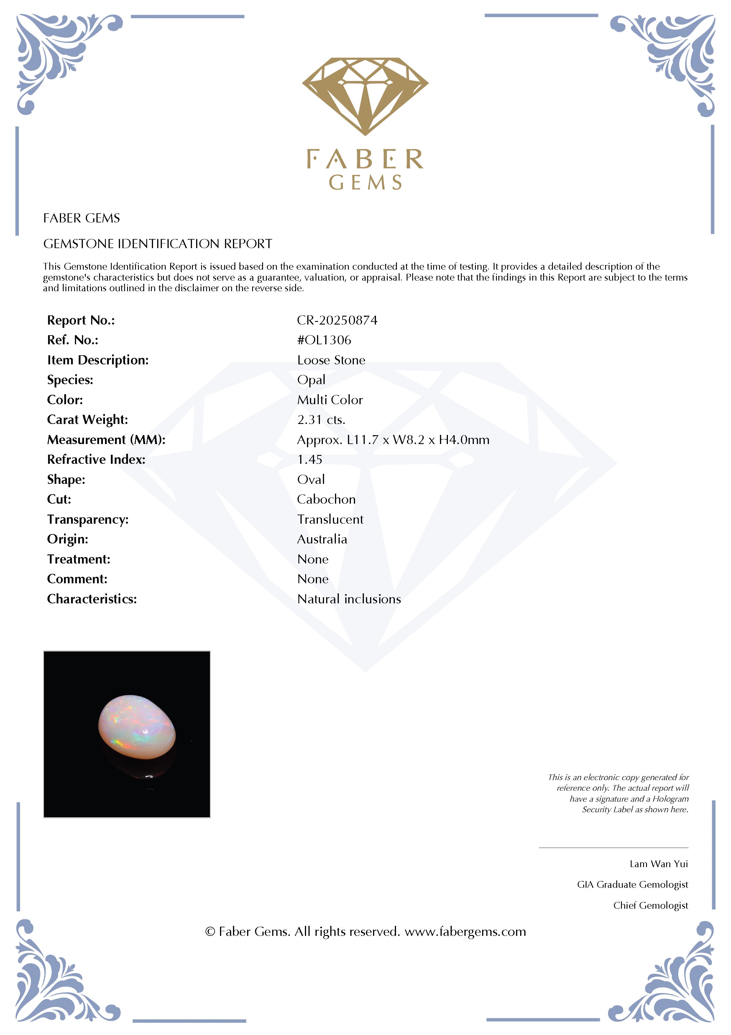 2.31 Ct. Australian Legacy Opal #OL1306