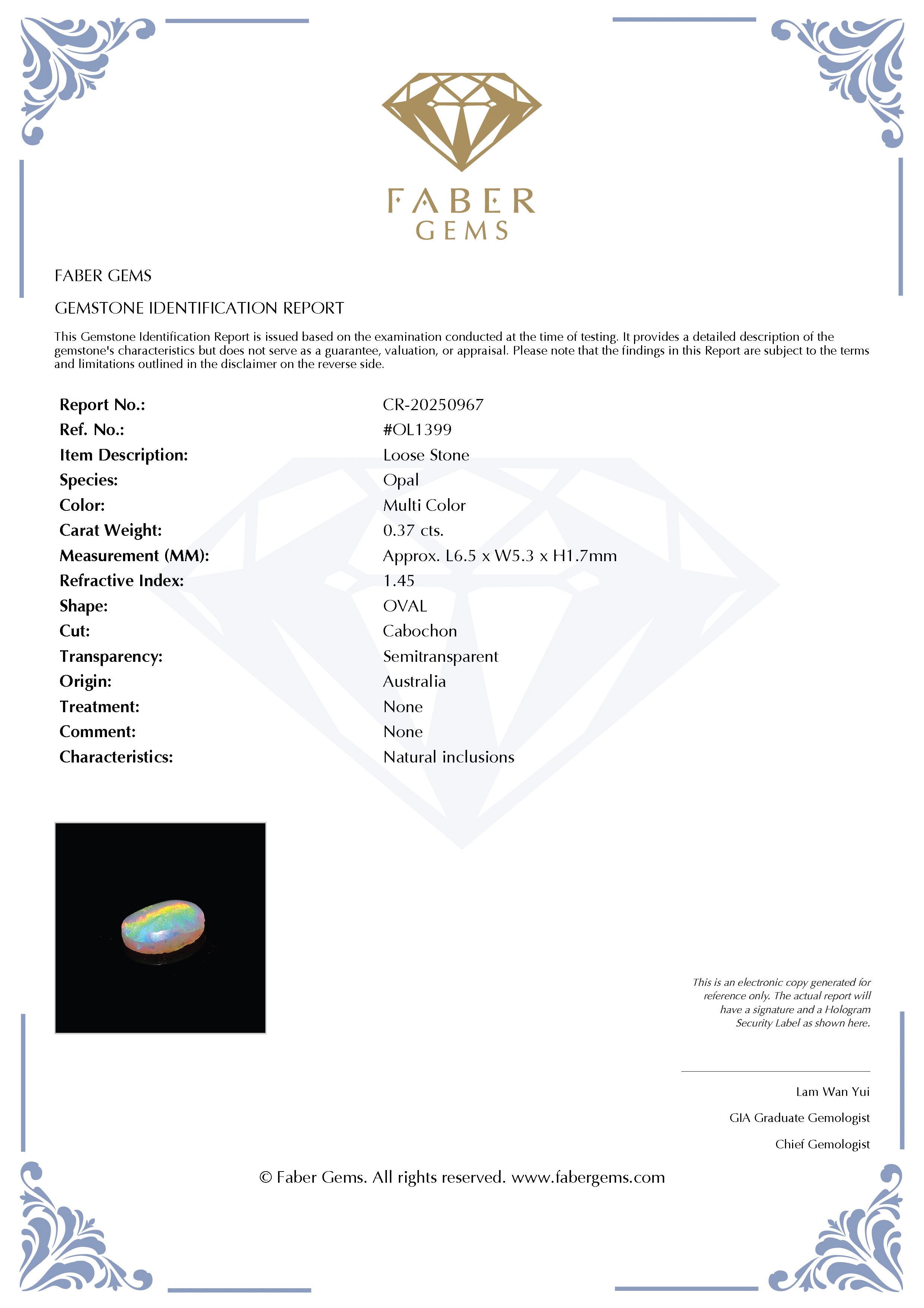 0.37 Ct. Australian Legacy Opal #OL1399