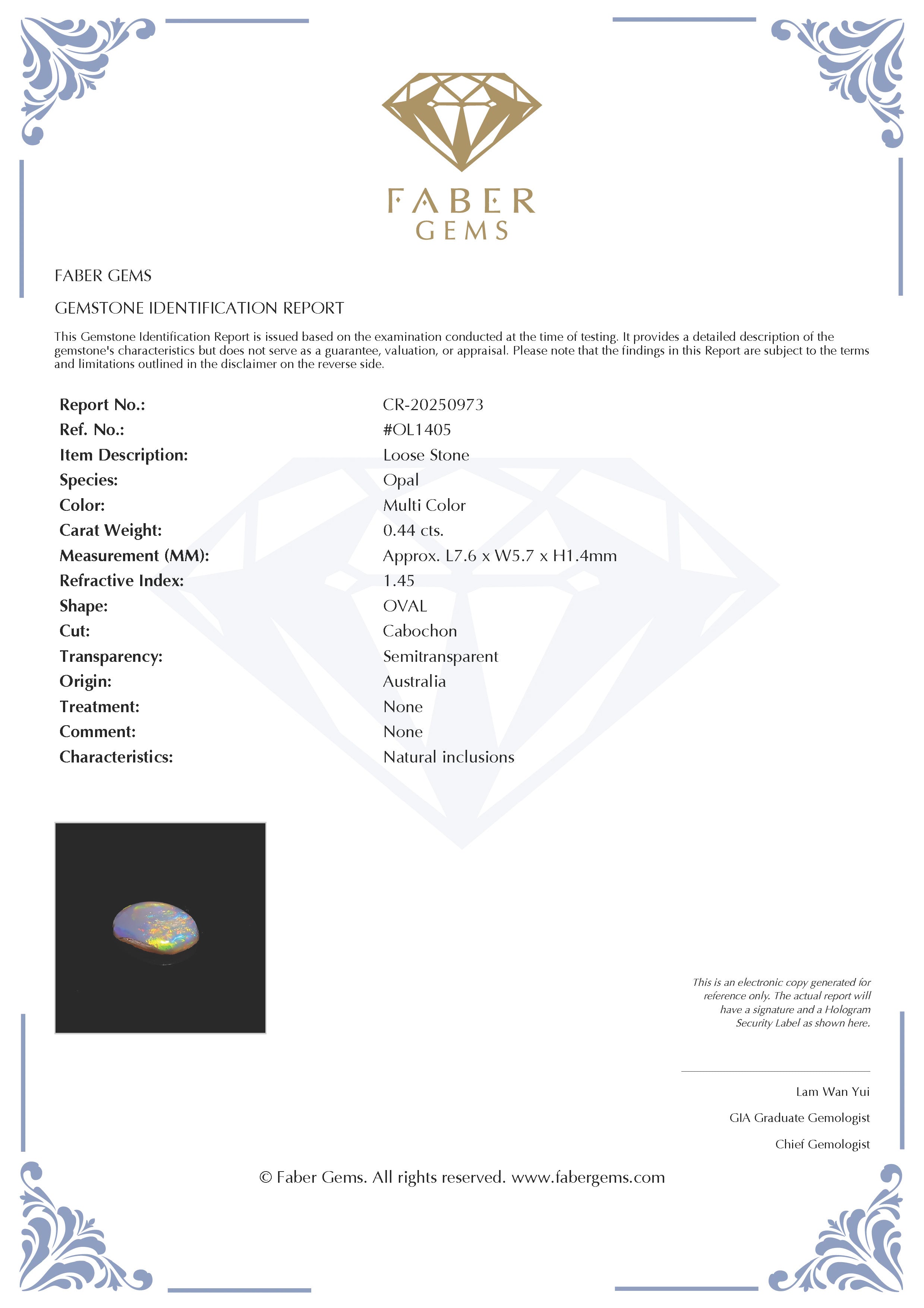 0.44 Ct. Australian Legacy Opal #OL1405