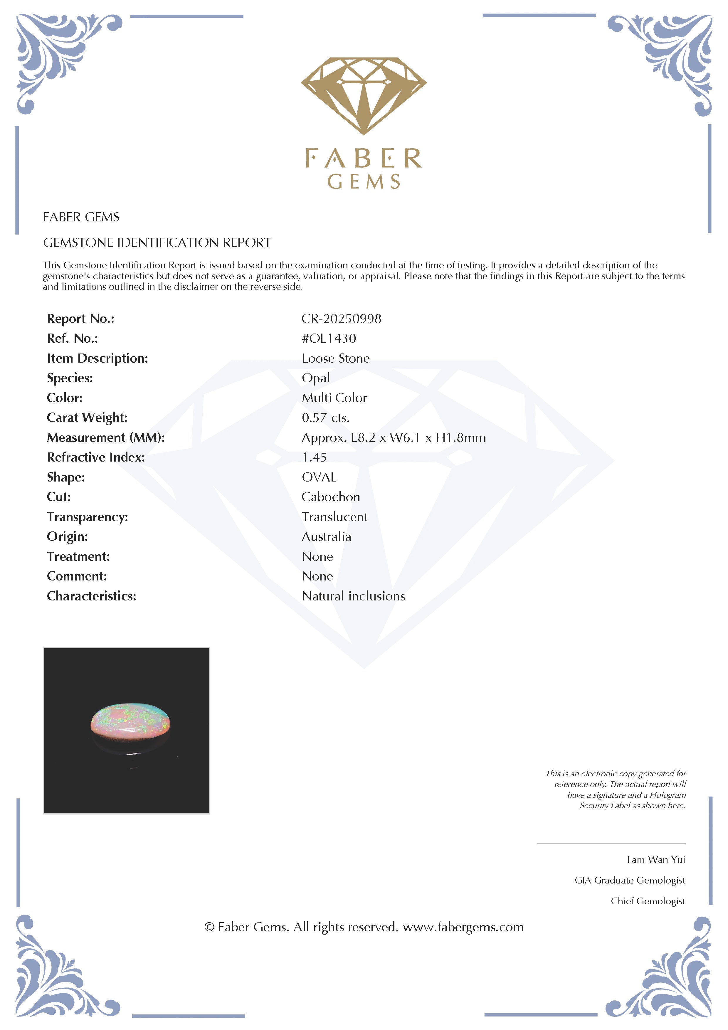 0.57 Ct. Australian Legacy Opal #OL1430