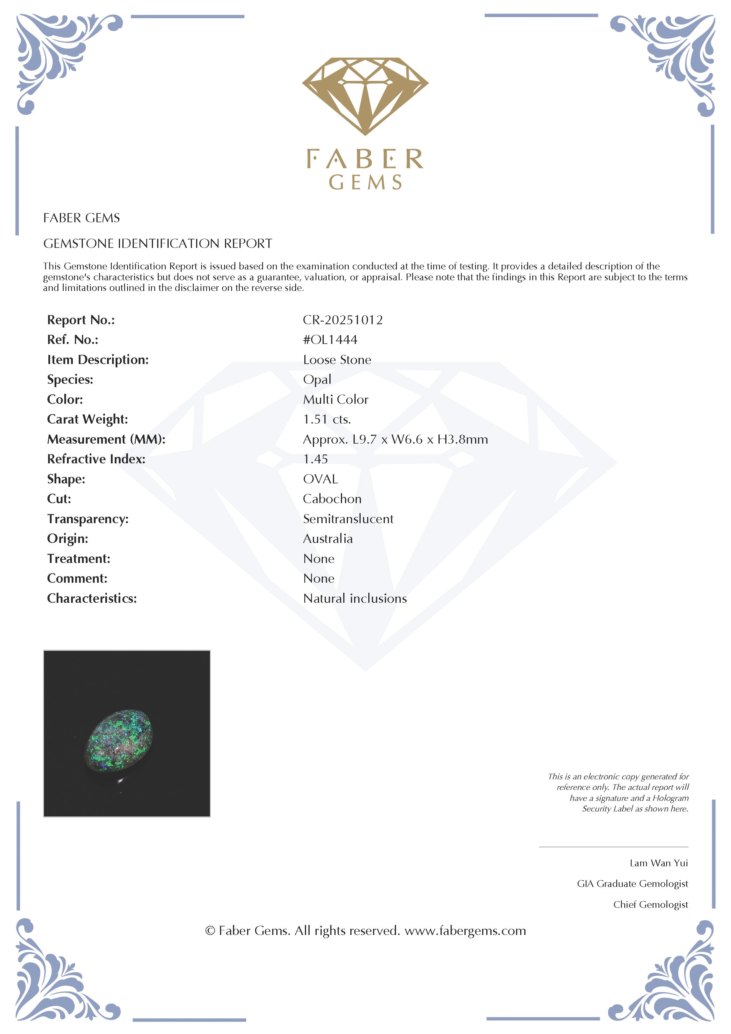 1.51 Ct. Australian Legacy Opal #OL1444