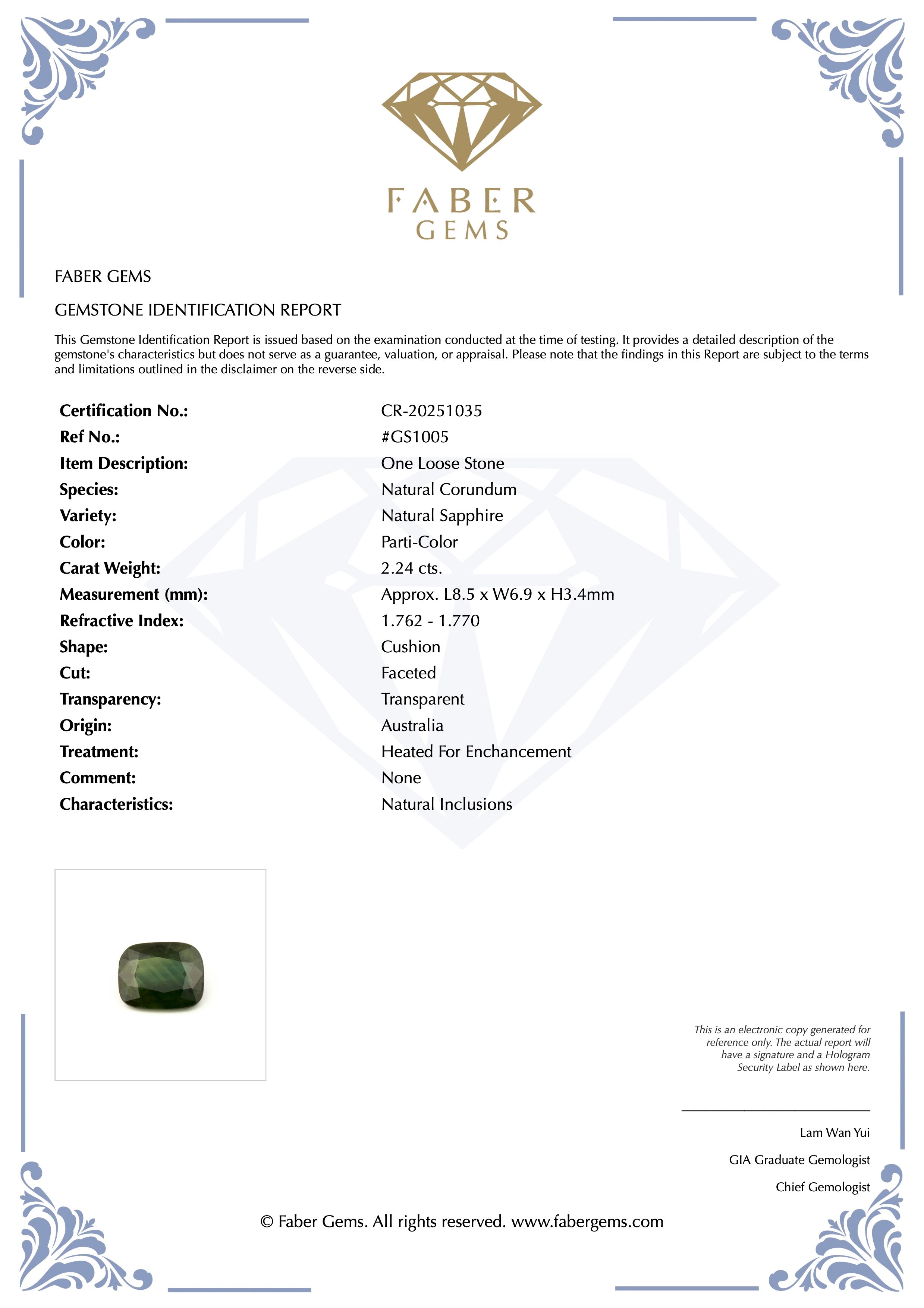 2.24 Ct. Natural Parti-Color  Sapphire from Australia #GS1005