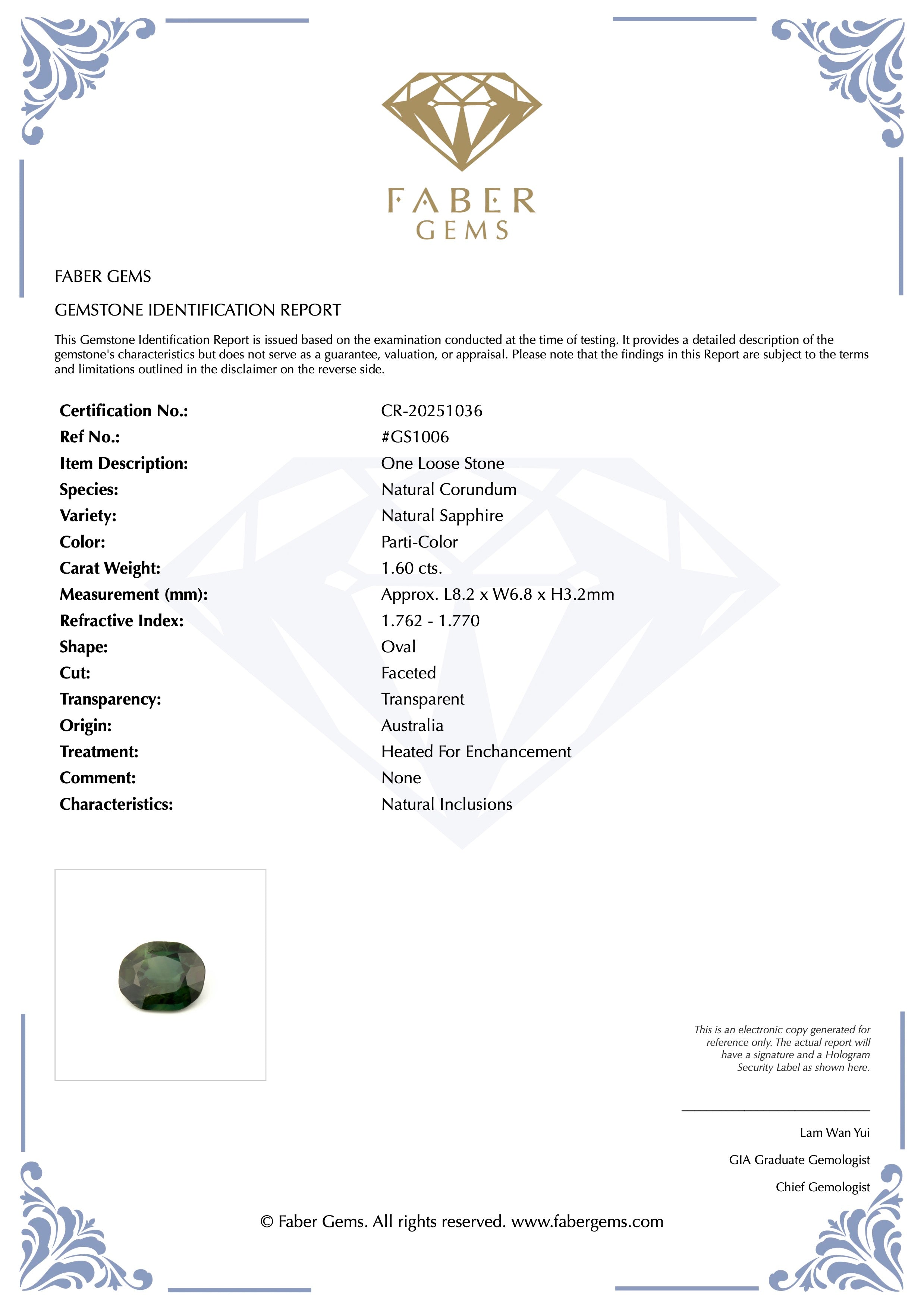 1.60 Ct. Natural Parti-Color Sapphire from Australia #GS1006