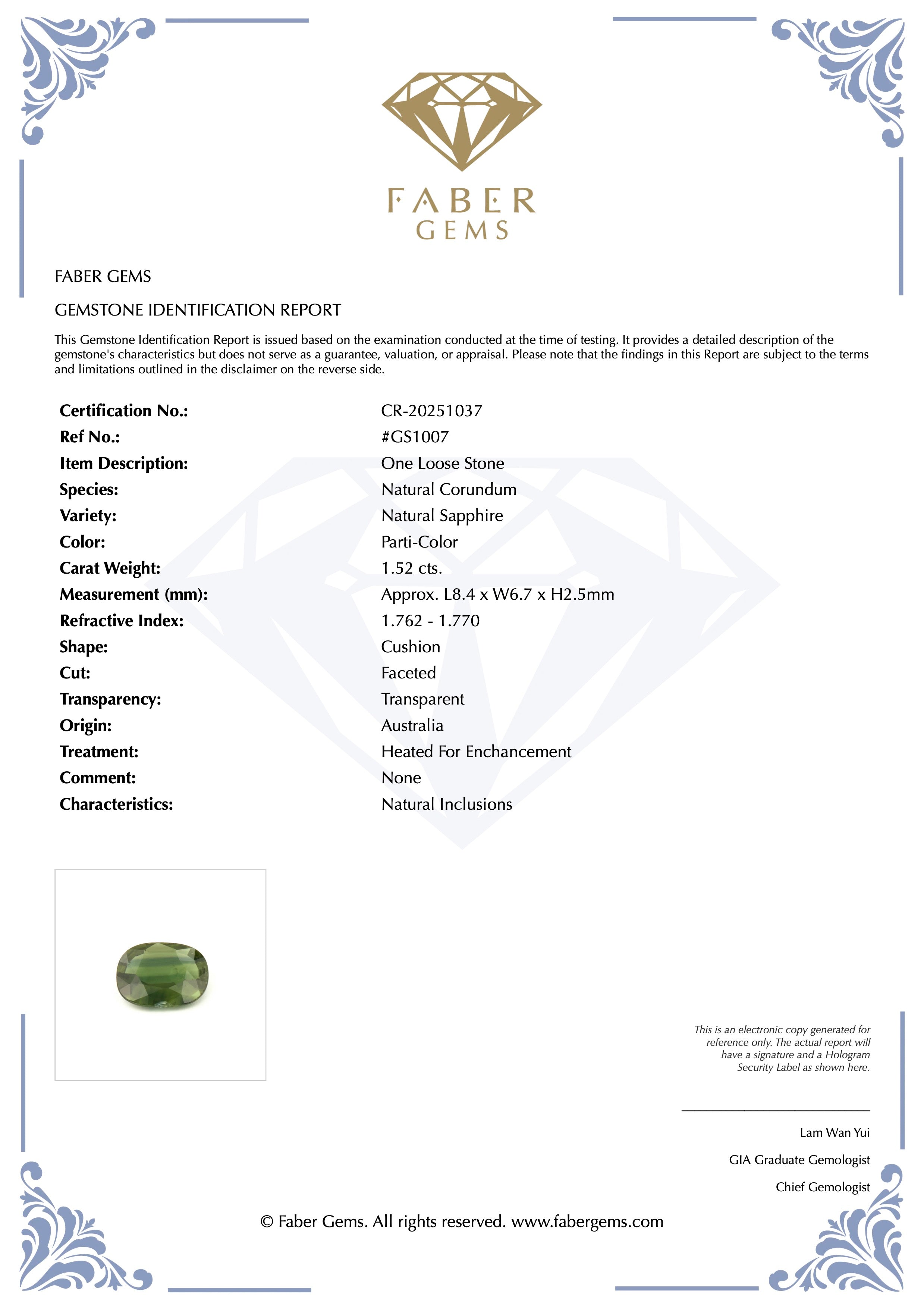 1.52 Ct. Natural Parti-Color Sapphire from Australia #GS1007