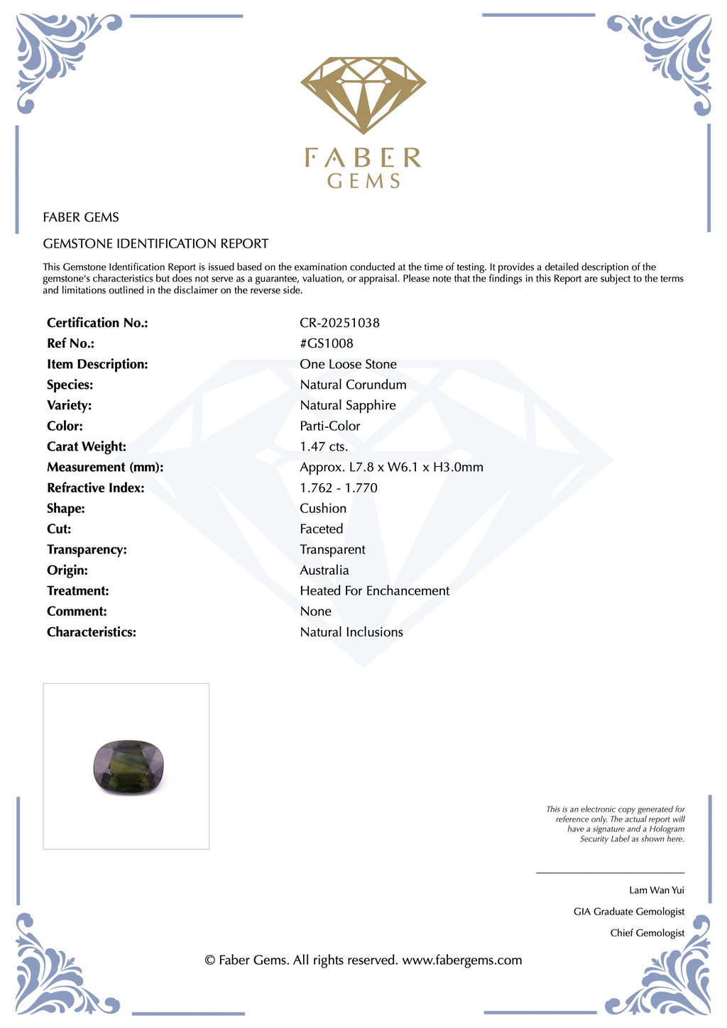 1.47 Ct. Natural Parti-Color Sapphire from Australia #GS1008