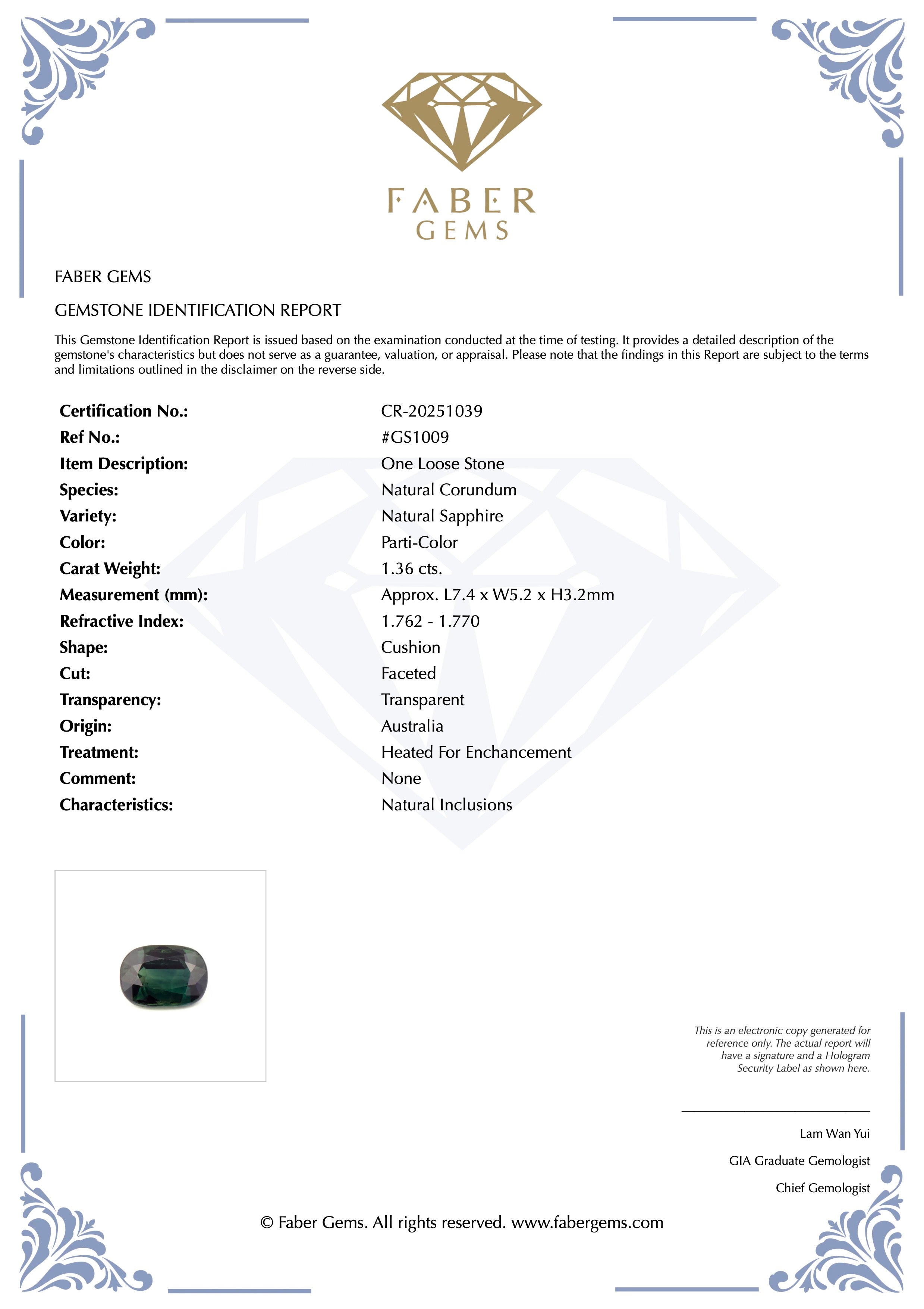 1.36 Ct. Natural Parti-Color Sapphire from Australia #GS1009