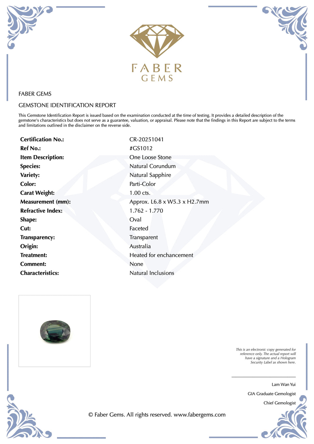 1.00 Ct. Natural Parti-Color Sapphire from Australia #GS1012